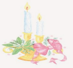 Holiday Announcements Two candles with holly and pink ribbons